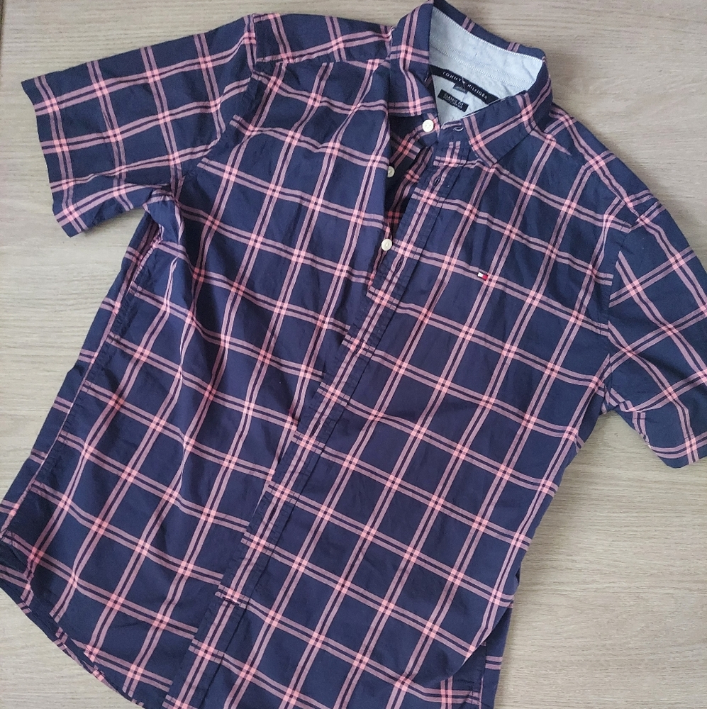 Tommy Hilfiger Classic Fit Navy and Pink Check Shirt